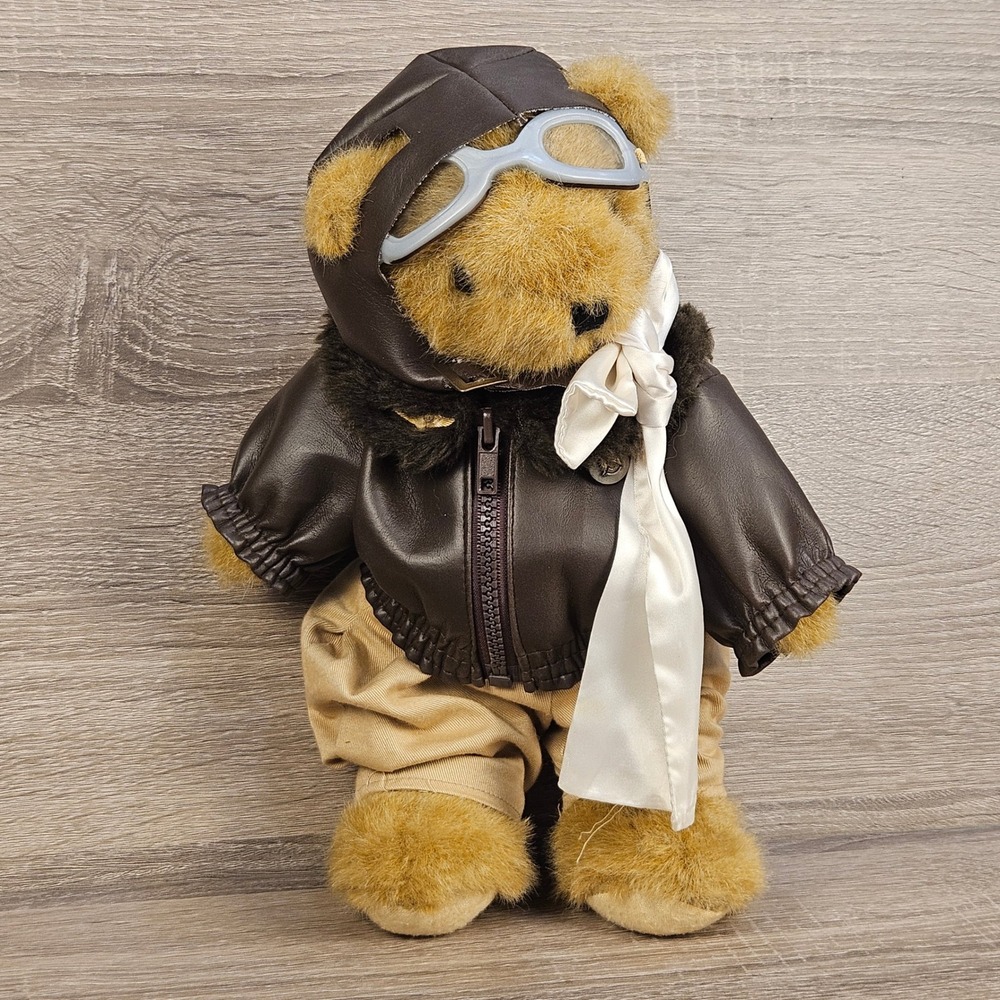 Tender Heart Treasures Aviator Pilot Teddy Bear Brown Bomber Jacket Goggles 12"
